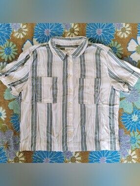 Alex & Jordan | Striped Linen Blend Collared Button-Up